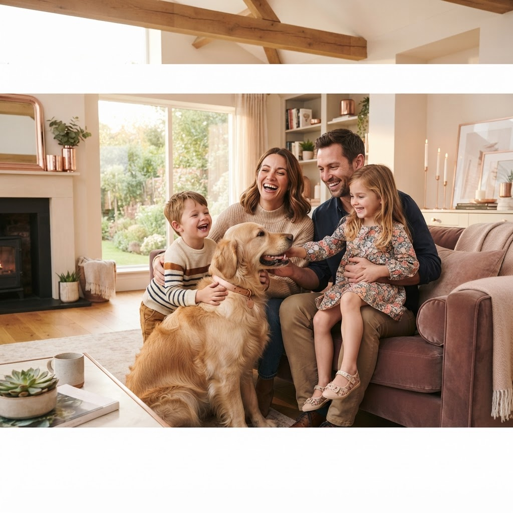 Happy family with pet